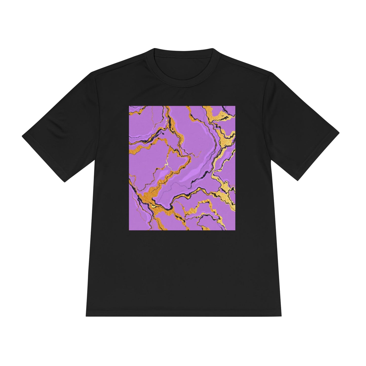 Unisex Moisture-Wicking Tee with Purple and Gold Marble Design - Athletic Shirt, Casual Wear, Fitness Apparel, Summer Style, Gift Idea