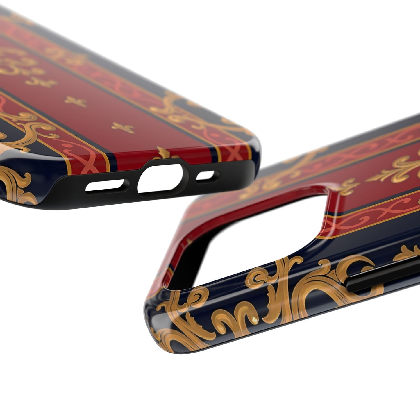 Elegant Vintage Phone Cases, Tough Phone Cover, Stylish Cell Phone Accessories, Durable Phone Protection - Midnight Blue & Dusk Red Gold Baroque