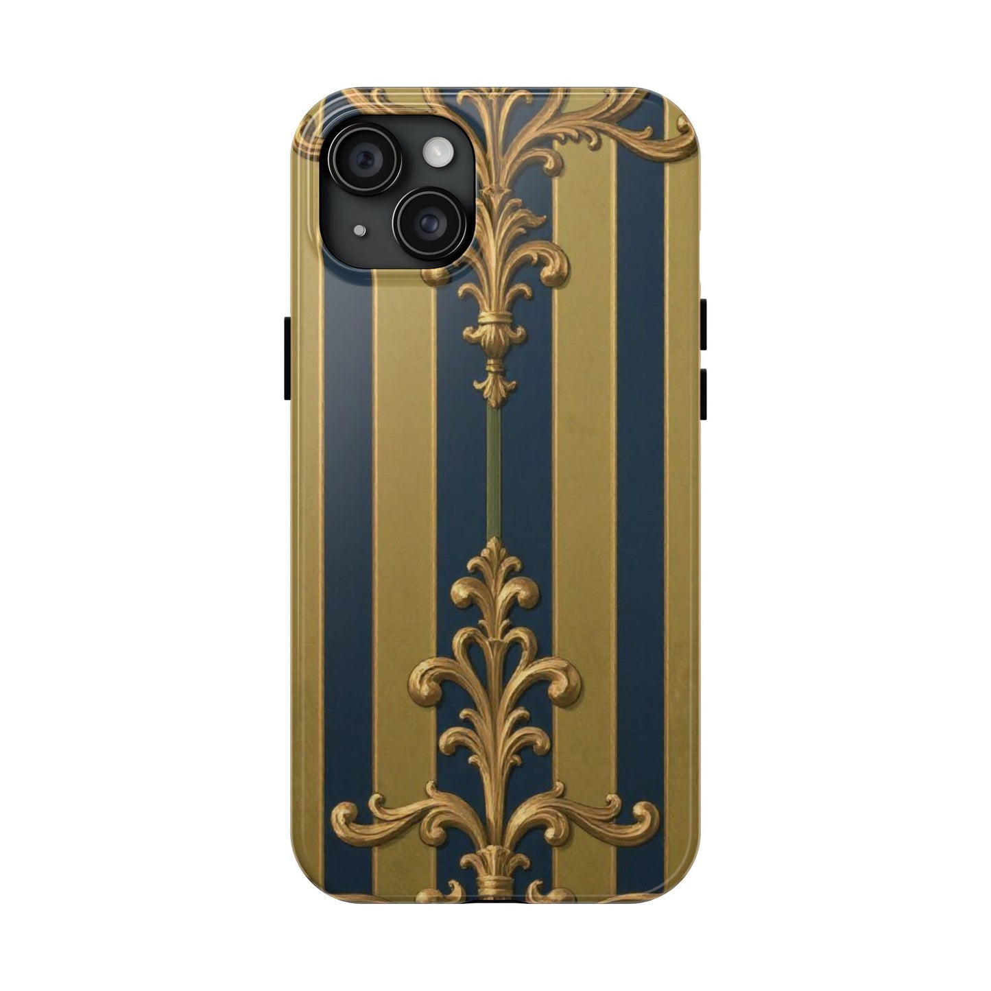 Elegant Midnight Blue & Olive Striped Gold Baroque Tough Phone Case, Phone Cover, Durable Case for Protection, Stylish Gift for Him/Her
