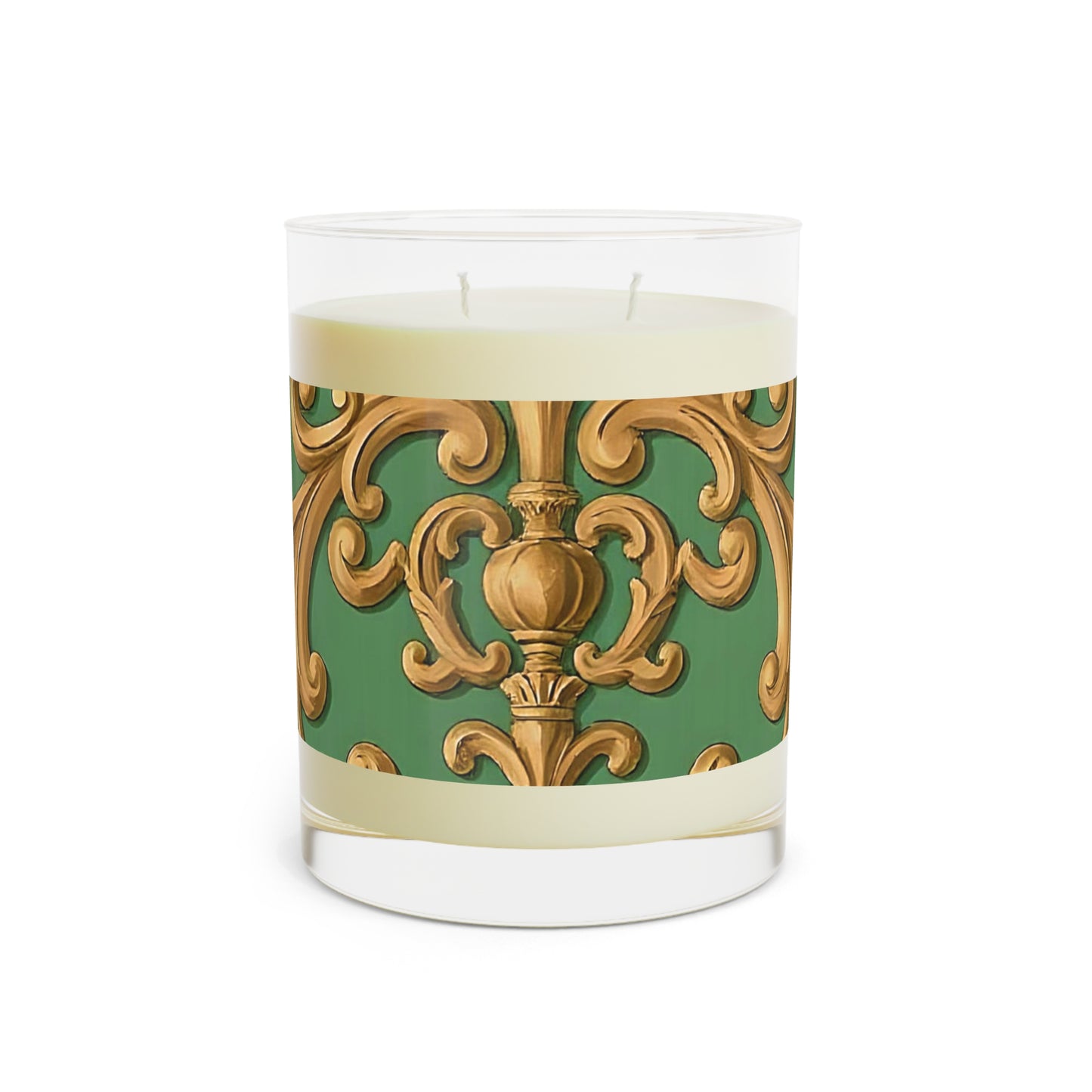 Elegant Scented Candle - Luxurious Home Decor, Aromatherapy Gift, Rustic Wedding Favors, Birthday Gift - Olive Green Striped Rococo