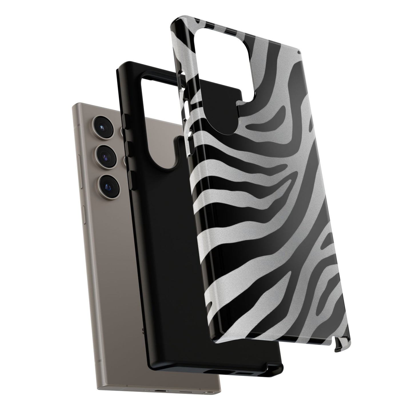 Zebra Print Tough Phone Case - Silver