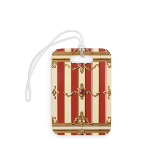 Elegant Vintage Luggage Tags - Stylish Travel Accessories - Alabaster & Dusk Orange Striped Baroque