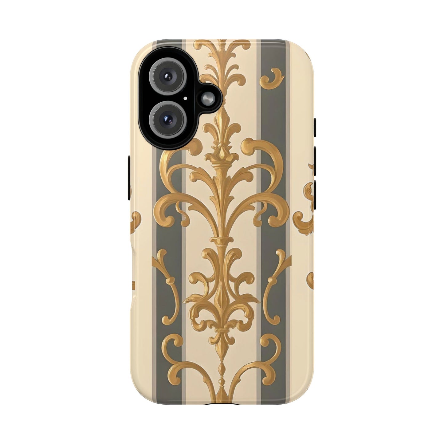 Elegant Floral Motif Phone Case - Tough Cases with Vintage Design - Dusk Olive Striped Gold Damask