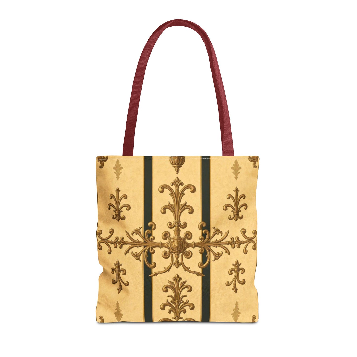 Elegant Baroque Pattern Tote Bag | Stylish Eco-friendly Shopping Bag, Beach Tote, Gift Bag, Daily Use - Matte Yellow Striped Antique Rococo