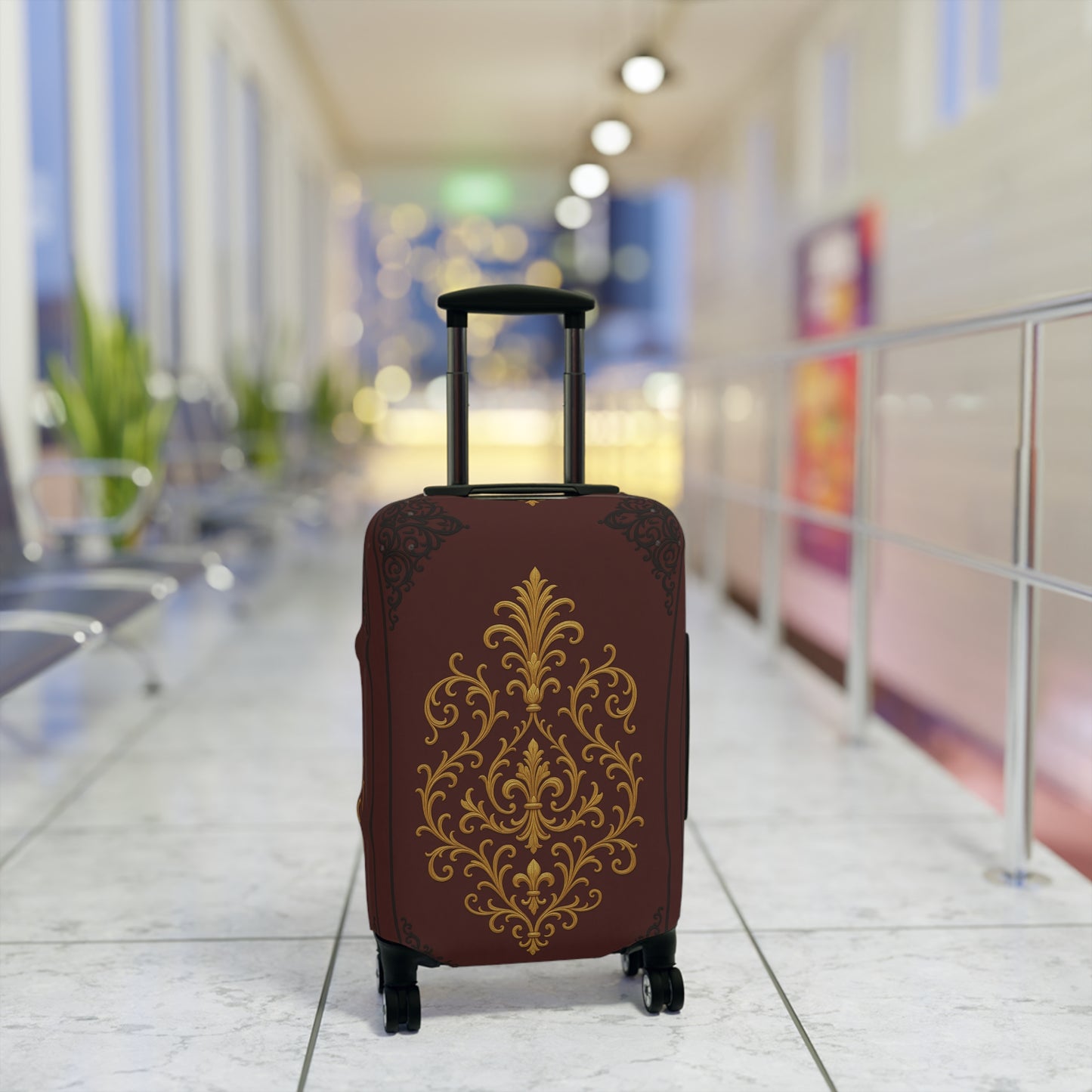 Dusk Burgundy-Black & Gold Baroque Luggage Cover – Burgundy Decorative Travel Protector