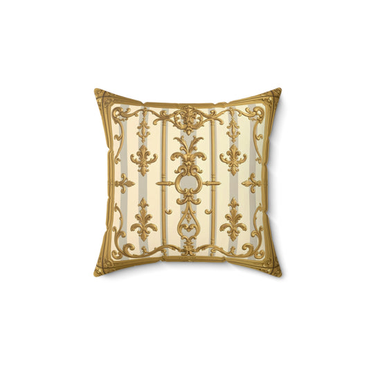 Elegant Decorative Pillow - Matte Gray & Cream Striped Gold Baroque
