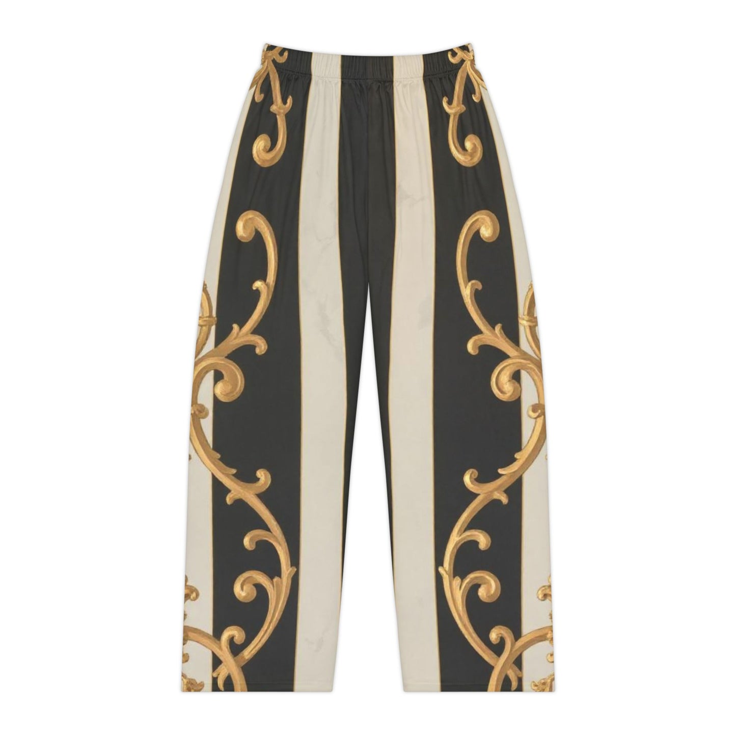 Elegant Black & Gold Striped Baroque Inspired Women's Pajama Pants, Chic Loungewear, Comfortable Sleepwear, Luxurious Gift