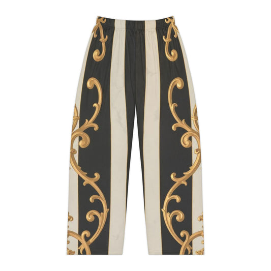 Elegant Black & Gold Striped Baroque Inspired Women's Pajama Pants, Chic Loungewear, Comfortable Sleepwear, Luxurious Gift