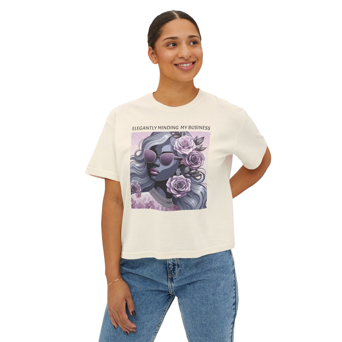 Elegant Women's Boxy Tee - 'Elegantly Minding My Business' Floral Design