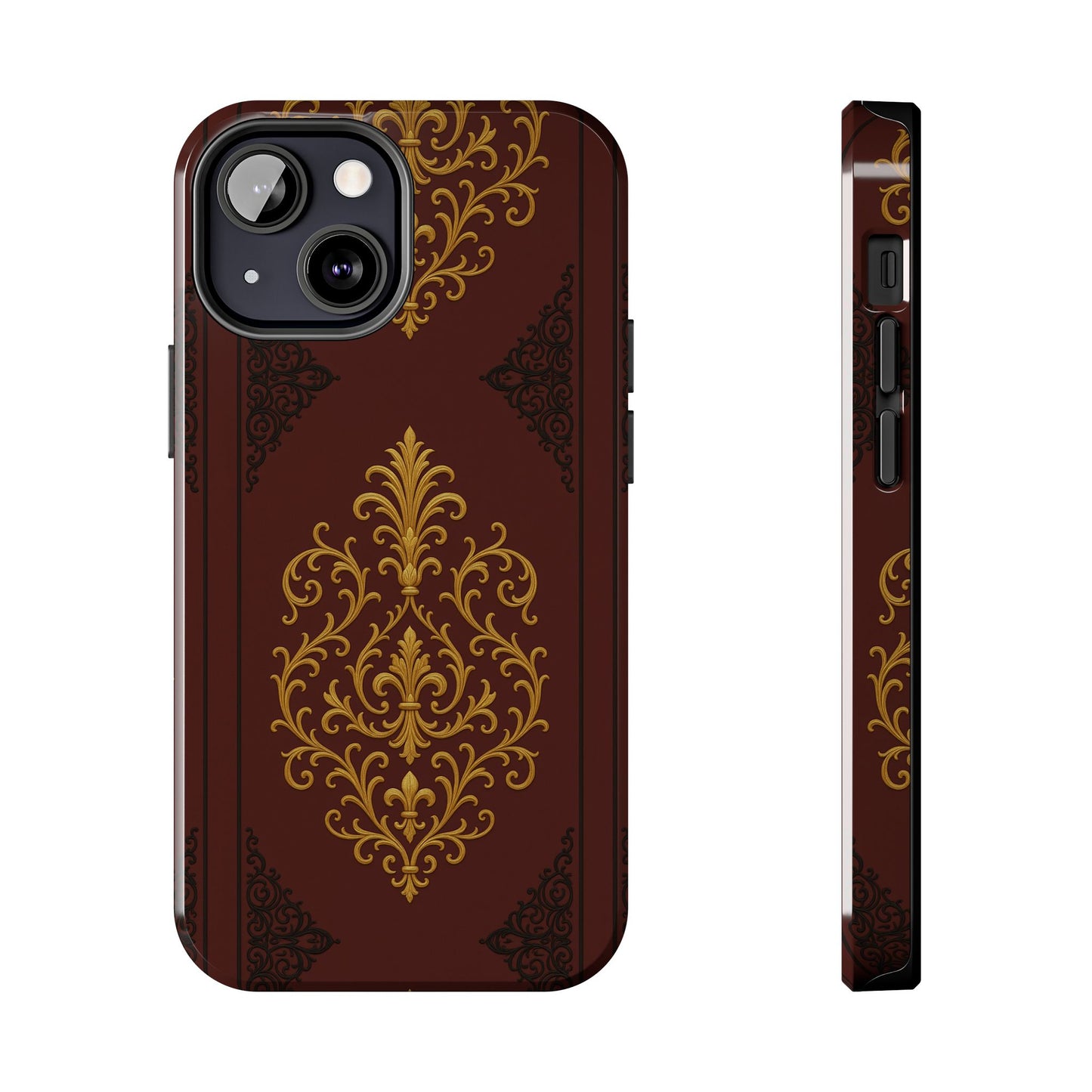 Dusk Burgundy-Black & Gold Baroque Tough Phone Case — Ornate Gold Baroque on Burgundy