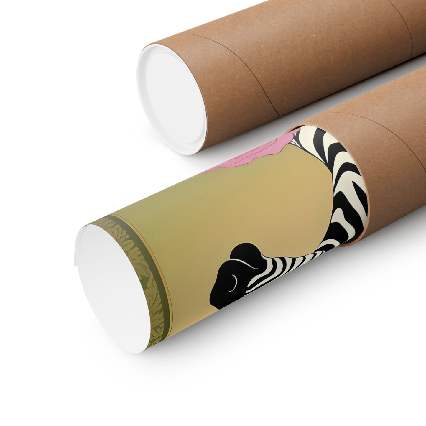 Floral Art Poster - Elegant Matte Vertical Wall Decor - Zebra With Roses In Pink & Olive