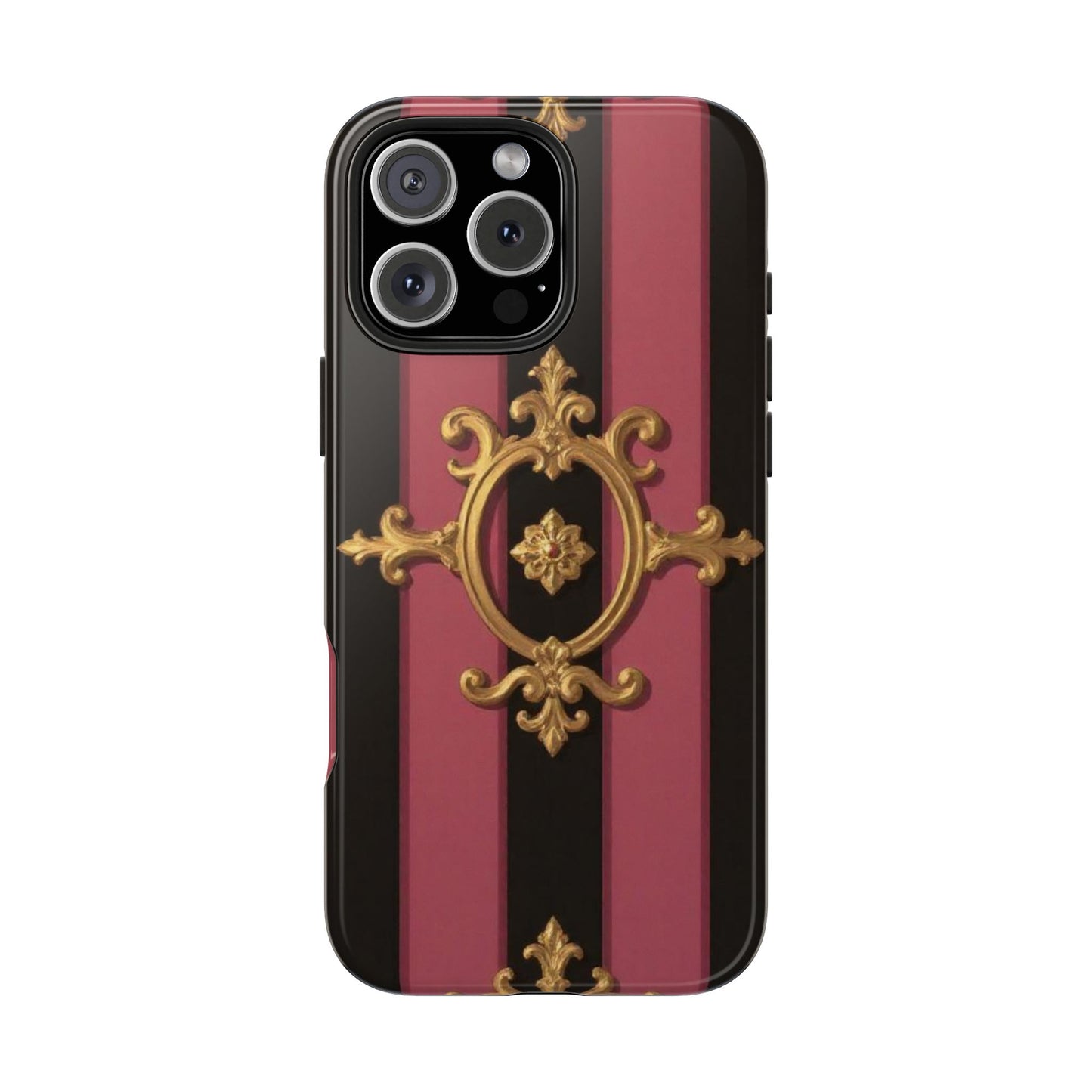 Elegant Black & Mauve Striped Gold Baroque Tough Phone Cases, Luxe Phone Covers, Fashionable Mobile Cases, Gift for Her, Holiday Phone Accessories