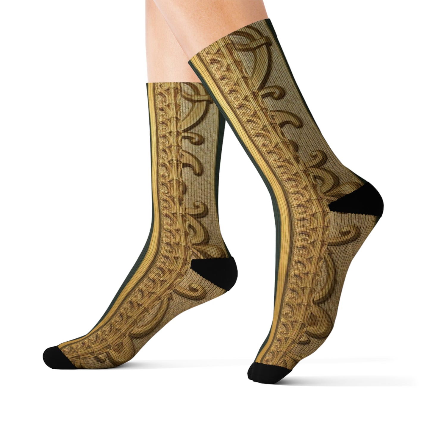 Elegant Teal Striped Gold Baroque Sublimation Socks, Fashion Accessories for Everyday, Gift for Her, Cozy Footwear, Wedding Socks
