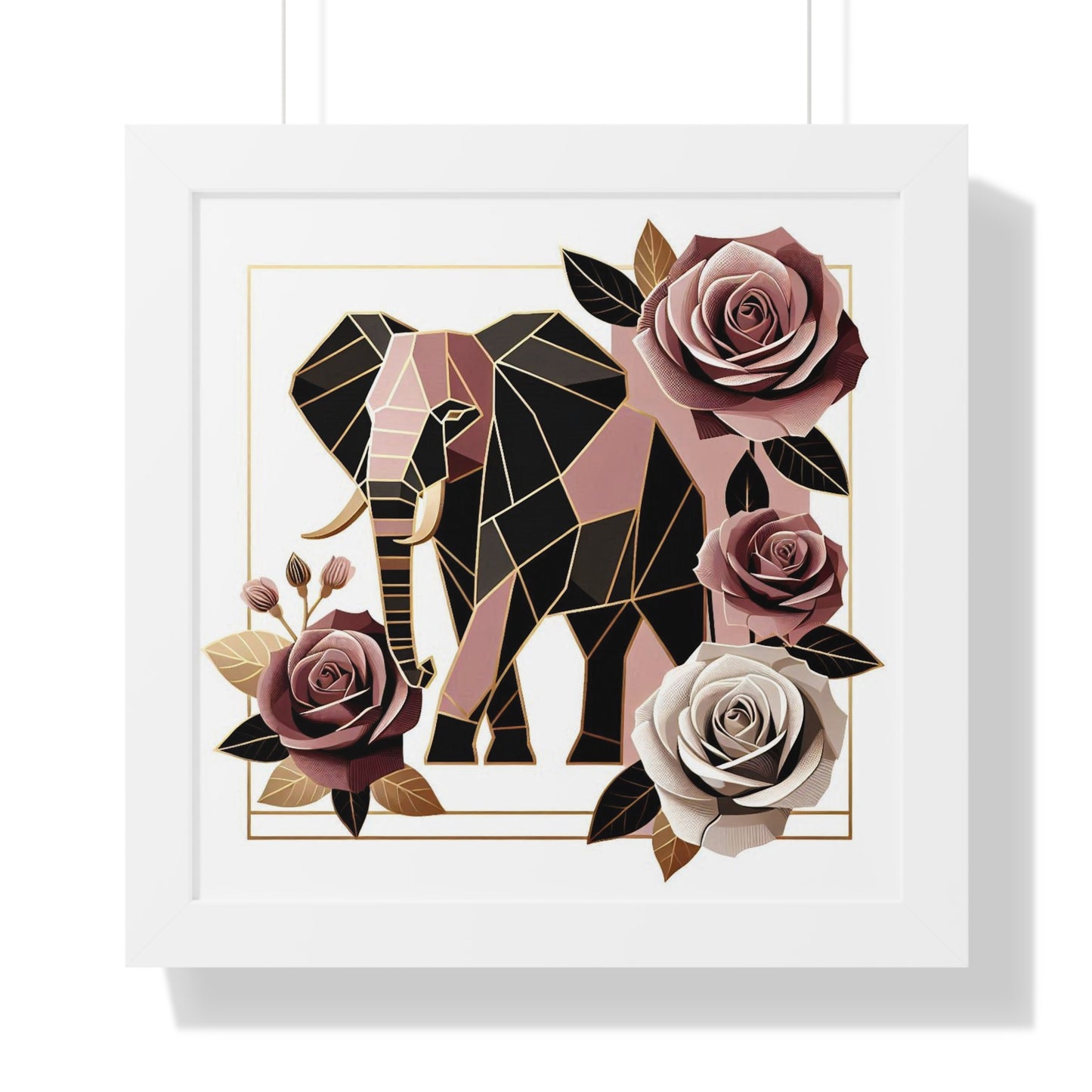 Vertical Poster - Brown & Mauve Elephant & Roses Wall Art