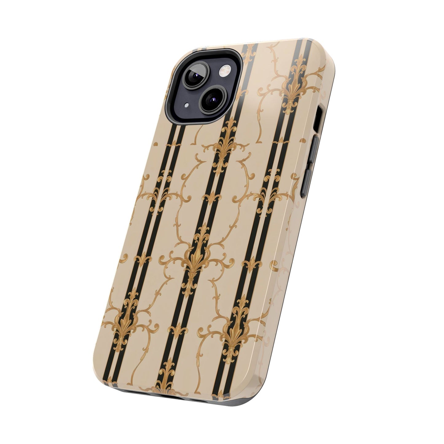 Elegantly Tough Phone Cases | Stylish Phone Covers, Durable Cases, Fashionable Accessories - Black & Beige Striped Damask