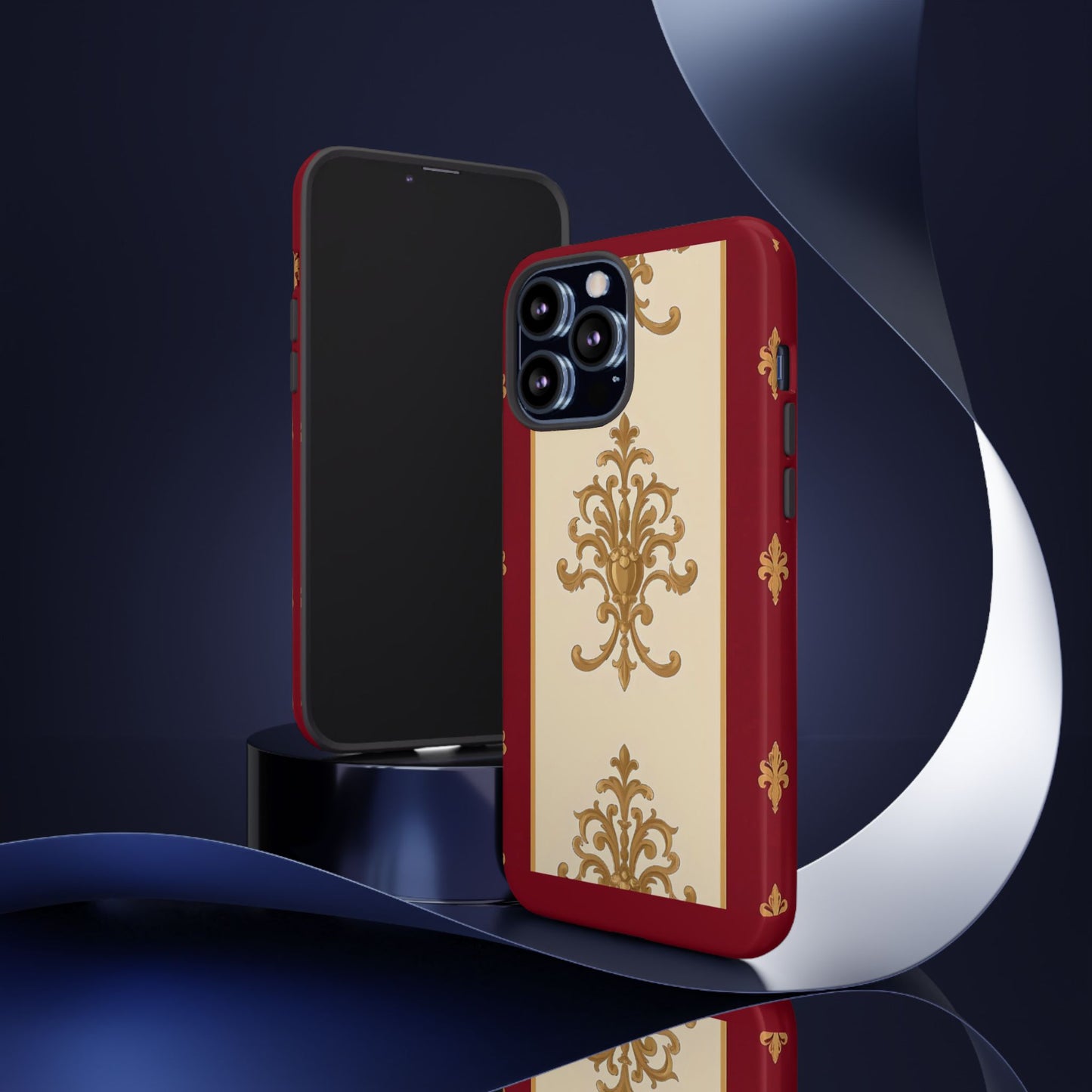 Elegant Floral Motif Phone Case - Tough Cases with Vintage Design - Dusk Red Striped Gold Damask