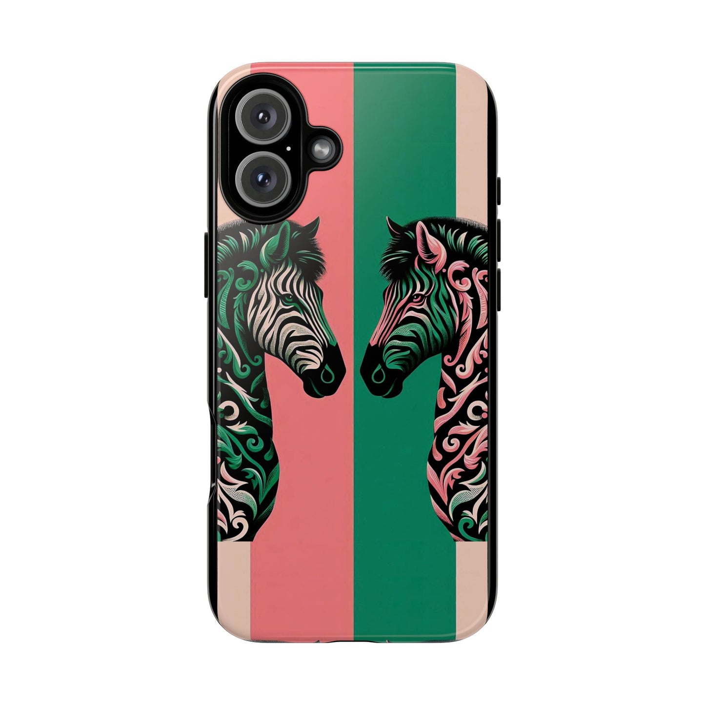 Phone Case - Elegant Pink & Green Zebra Damask Design