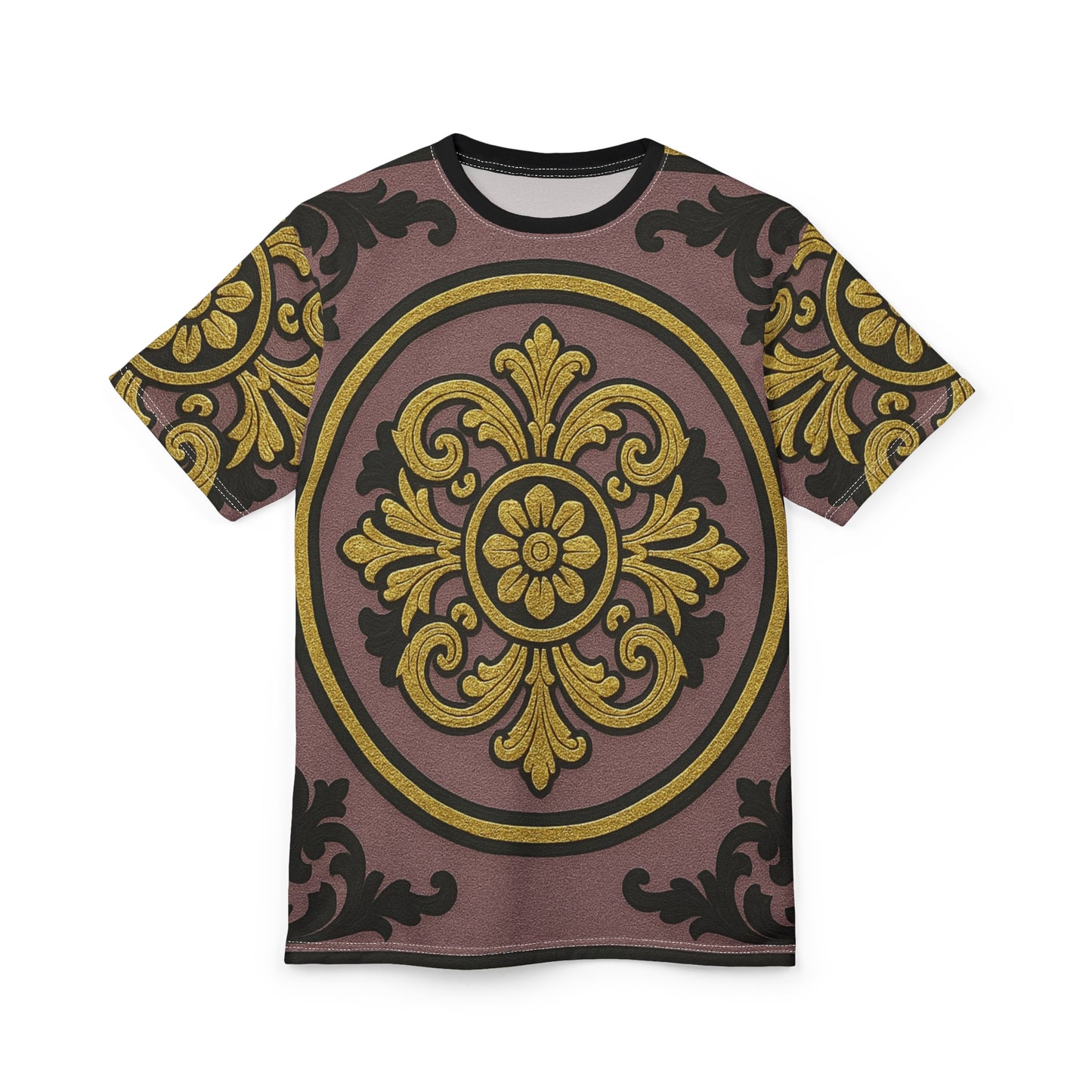 Elegant Gilded Mauve With Gold-Black Baroque Unisex Cut & Sew Tee, Vintage Style Shirt, Bohemian Graphic Tee, Gift for Her, Fashion Essential