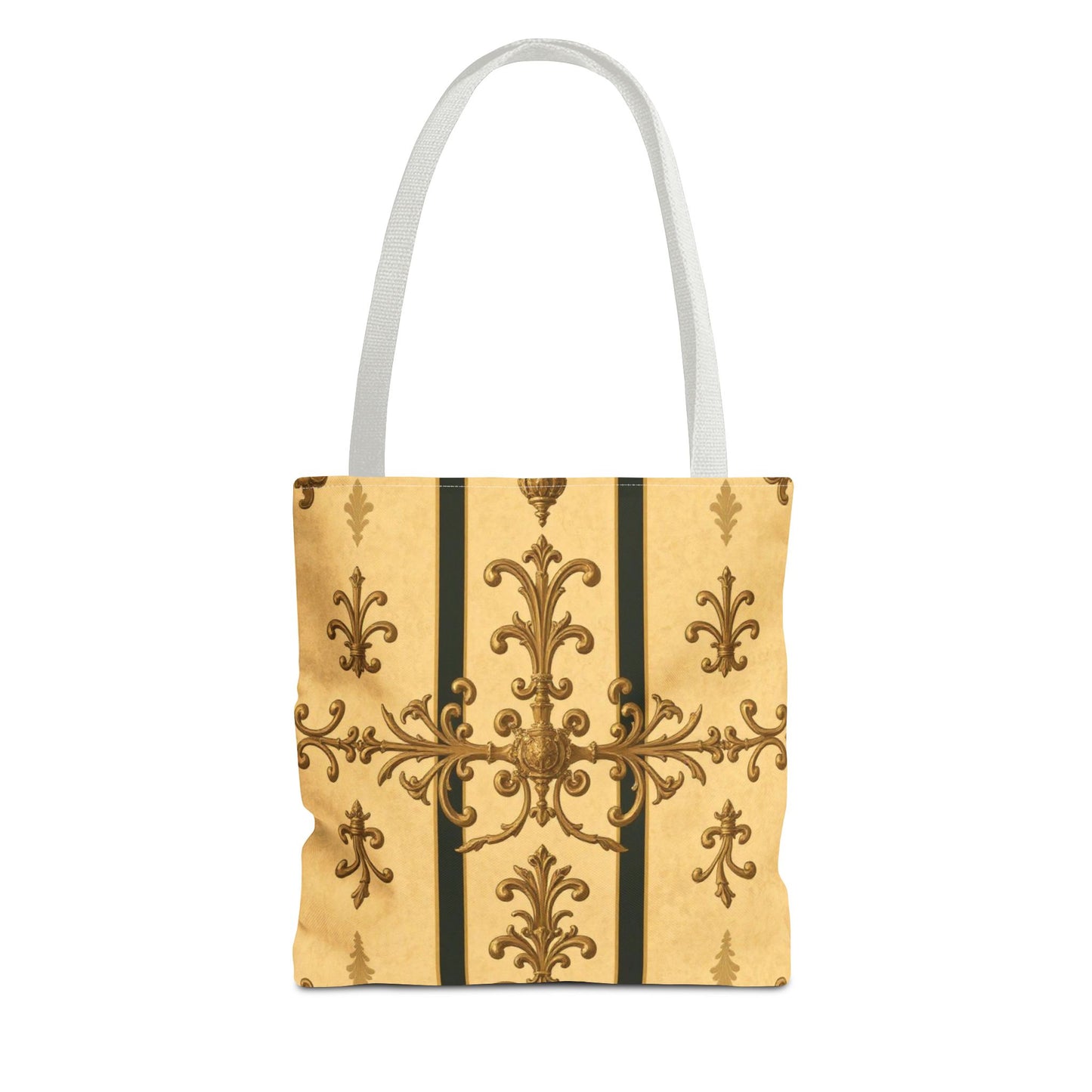Elegant Baroque Pattern Tote Bag | Stylish Eco-friendly Shopping Bag, Beach Tote, Gift Bag, Daily Use - Matte Yellow Striped Antique Rococo