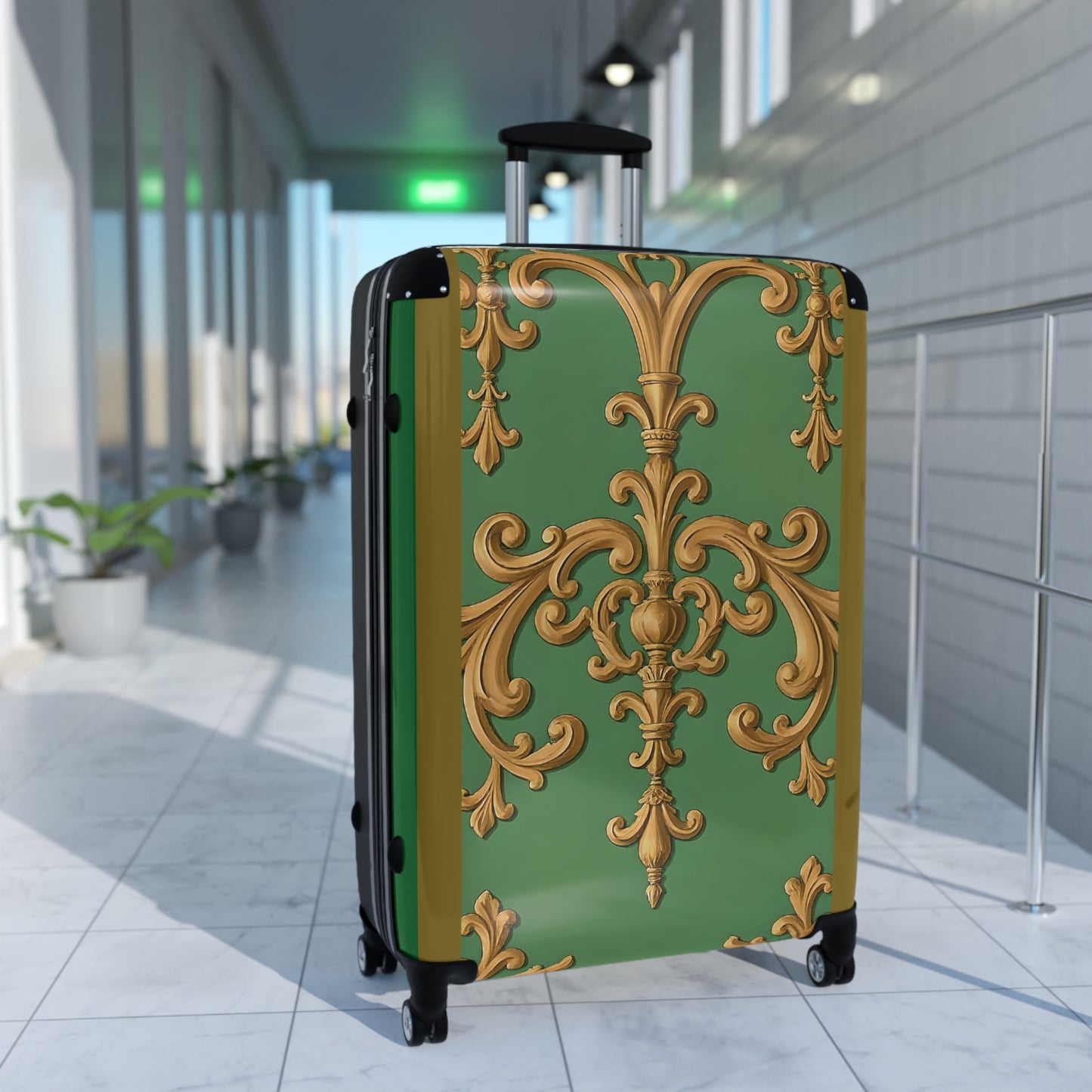 Decorative Luggage - Olive Green Striped Rococo
