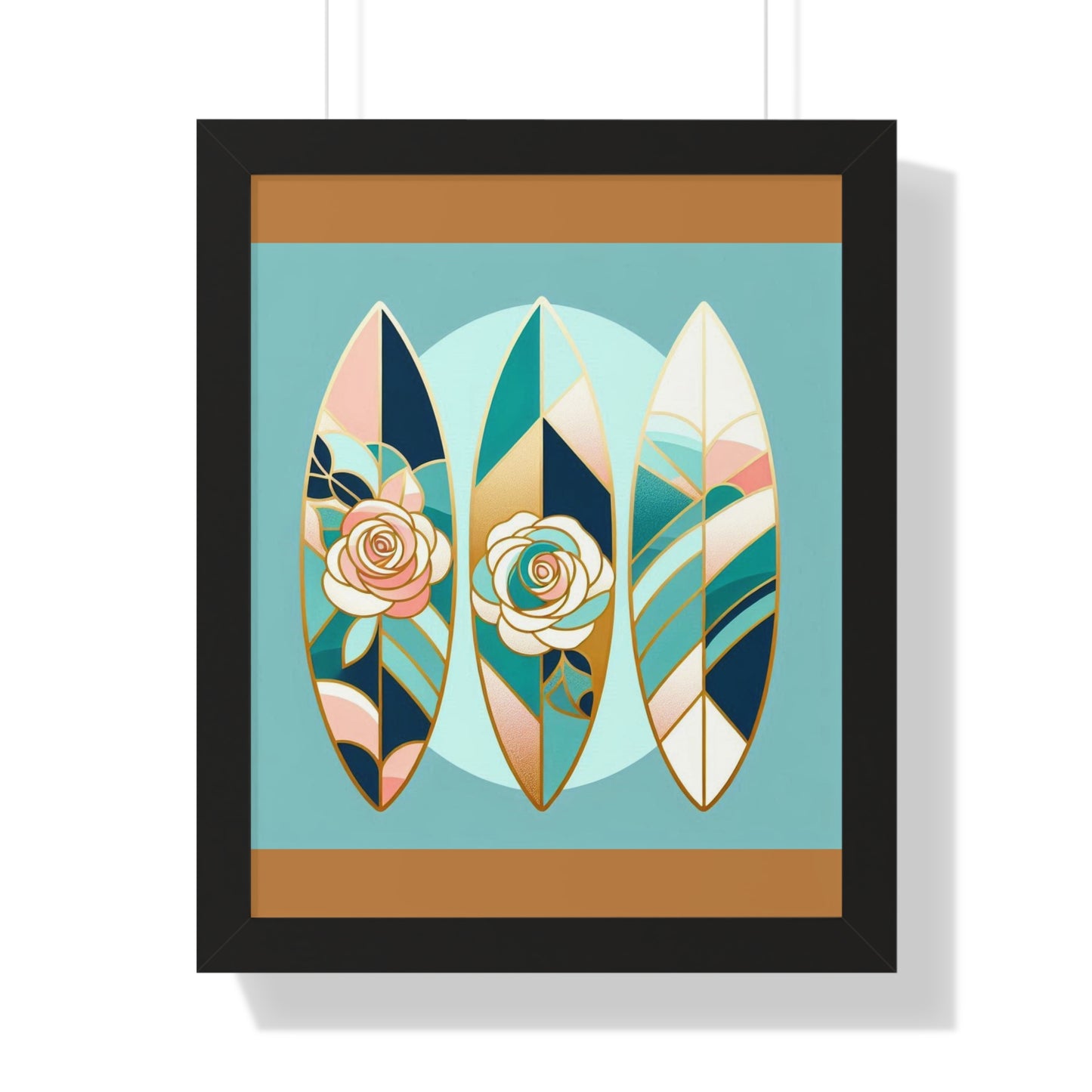 Vertical Poster - Blue, Pink & Aqua Surfboard & Roses Wall Art