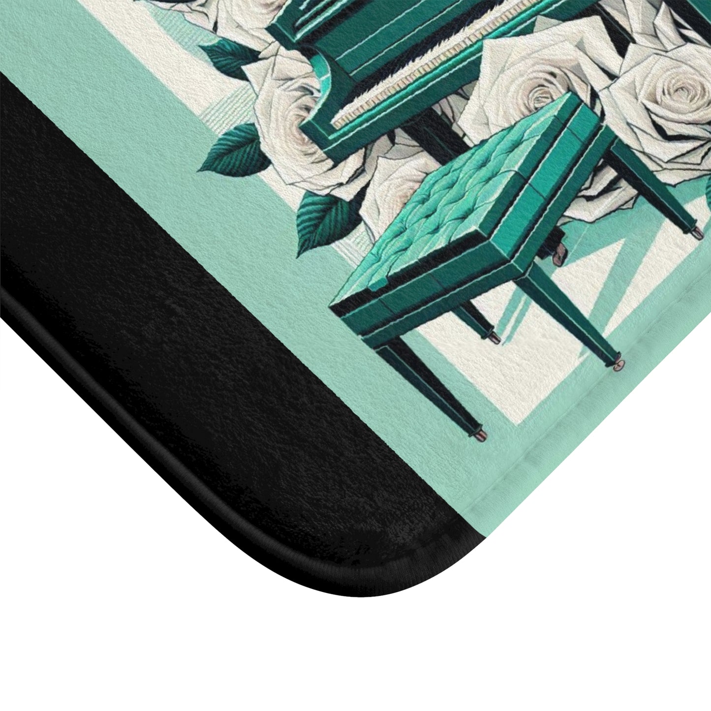 Elegant Aqua Piano & Roses Bath Mat - Music Lover Decor