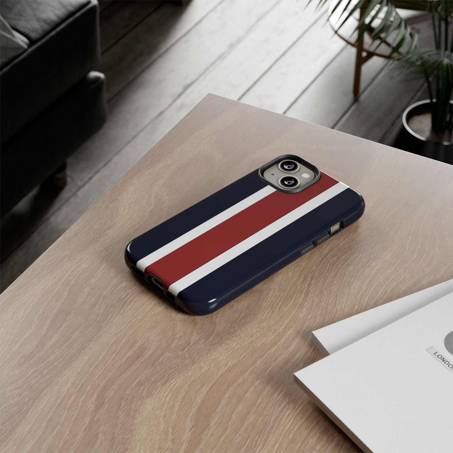 Lunar Midnight & Red-White Striped Stylish Phone Case - Tough Cases, Custom iPhone Cover, Sleek Phone Accessories, Gifts for Him/Her