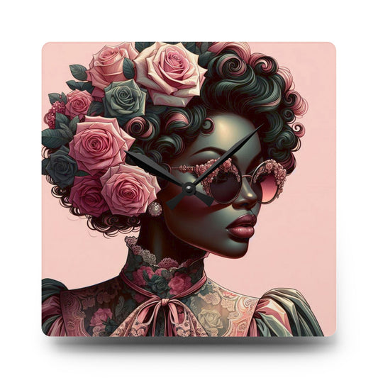 Chic Matte Teal Woman & Baroque Acrylic Wall Clock – Stylish Home Decor, Art Piece, Gift for Her, Boho Wall Art, Unique Gift Idea