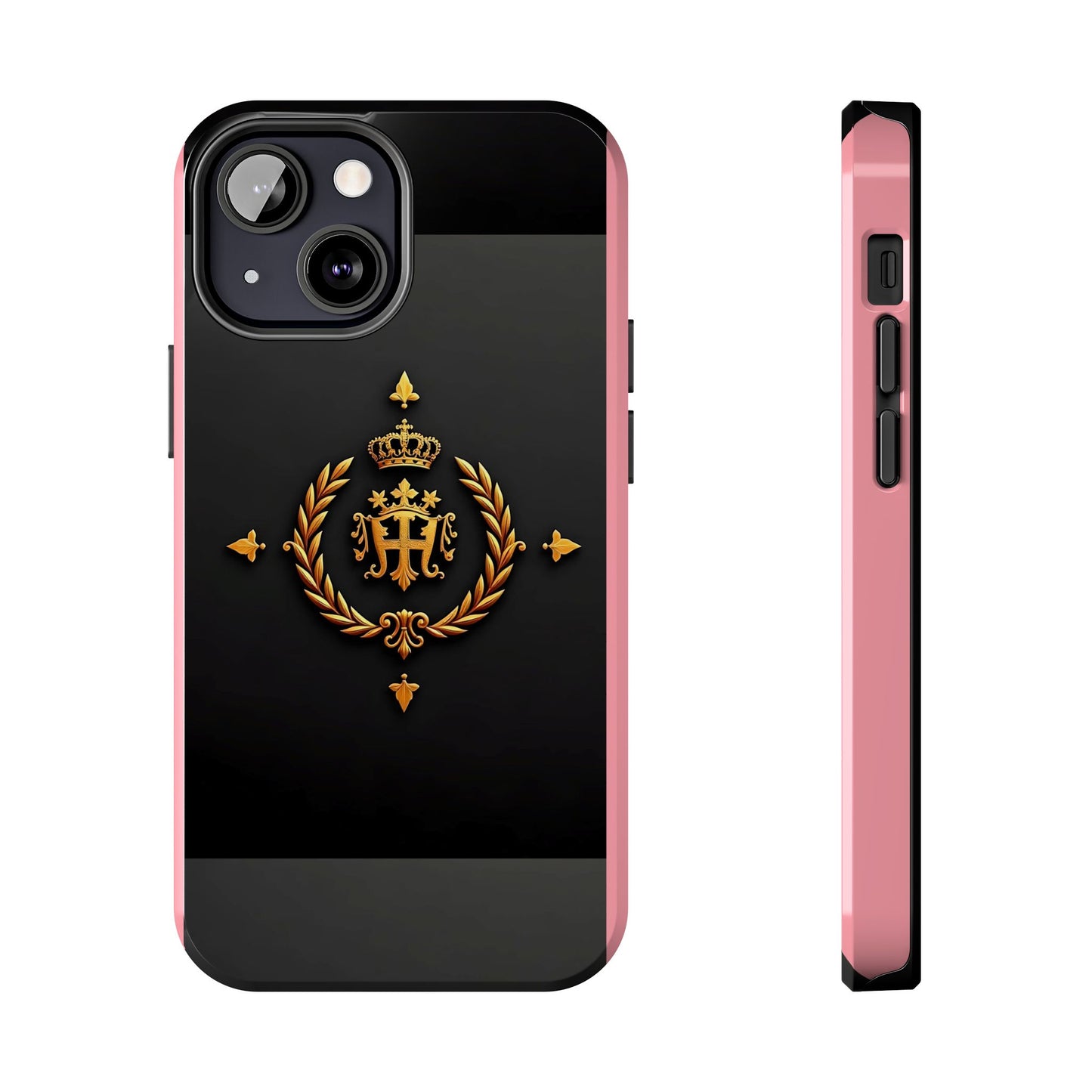 Tough Phone Case with Regal Design - Elegant Phone Protection, Gift for Him/Her, Royalty Inspired - Pink Striped Gold Crest