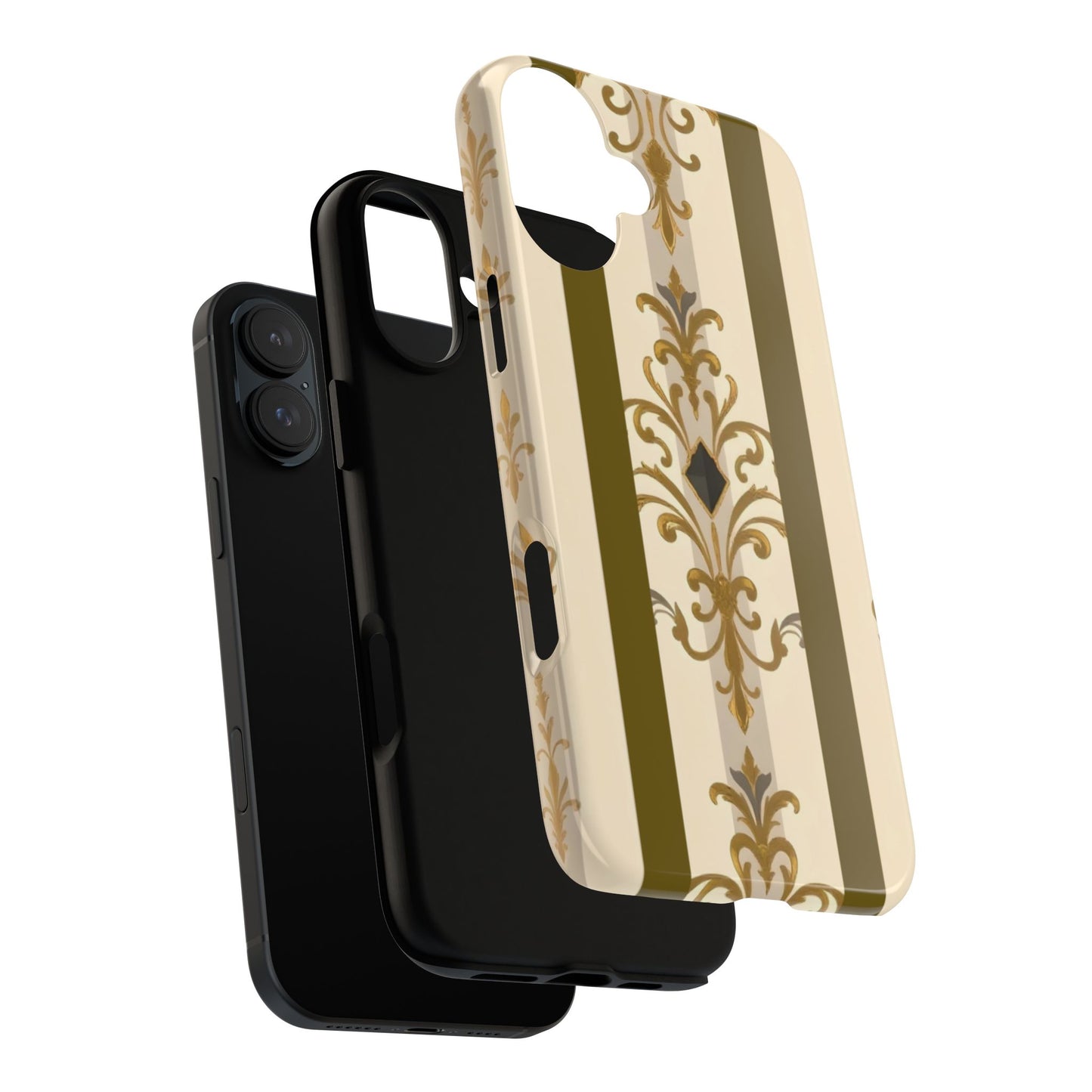 Elegant Floral Motif Phone Case - Tough Cases with Vintage Design - Olive Striped Gold Damask