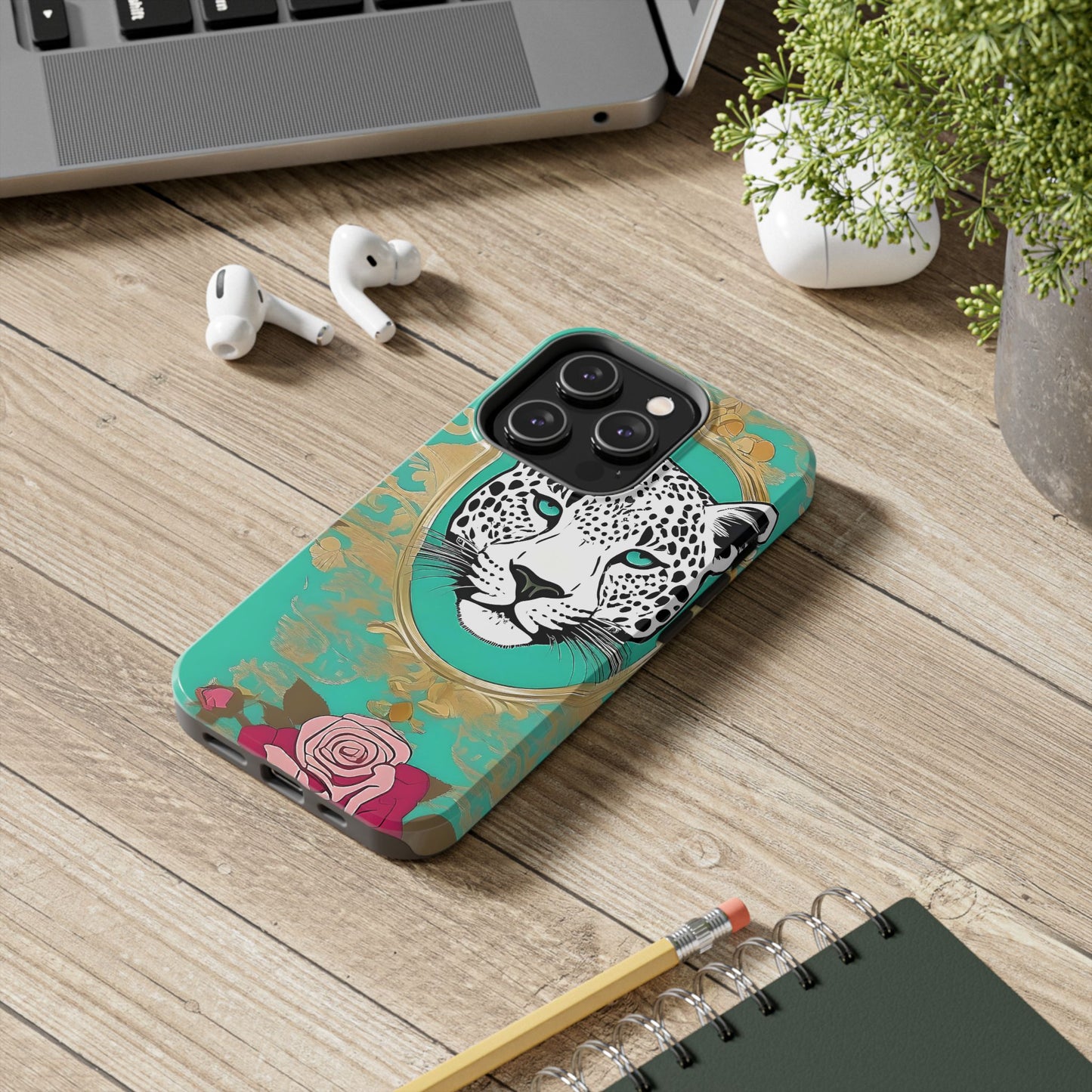 Leopard Tough Phone Case - Trendy Floral Design for Animal Lovers - Leopard & Rose