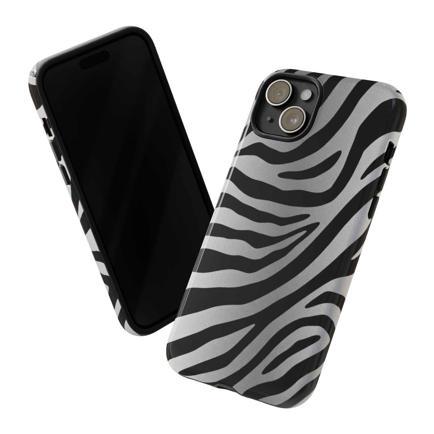 Zebra Print Tough Phone Case - Silver