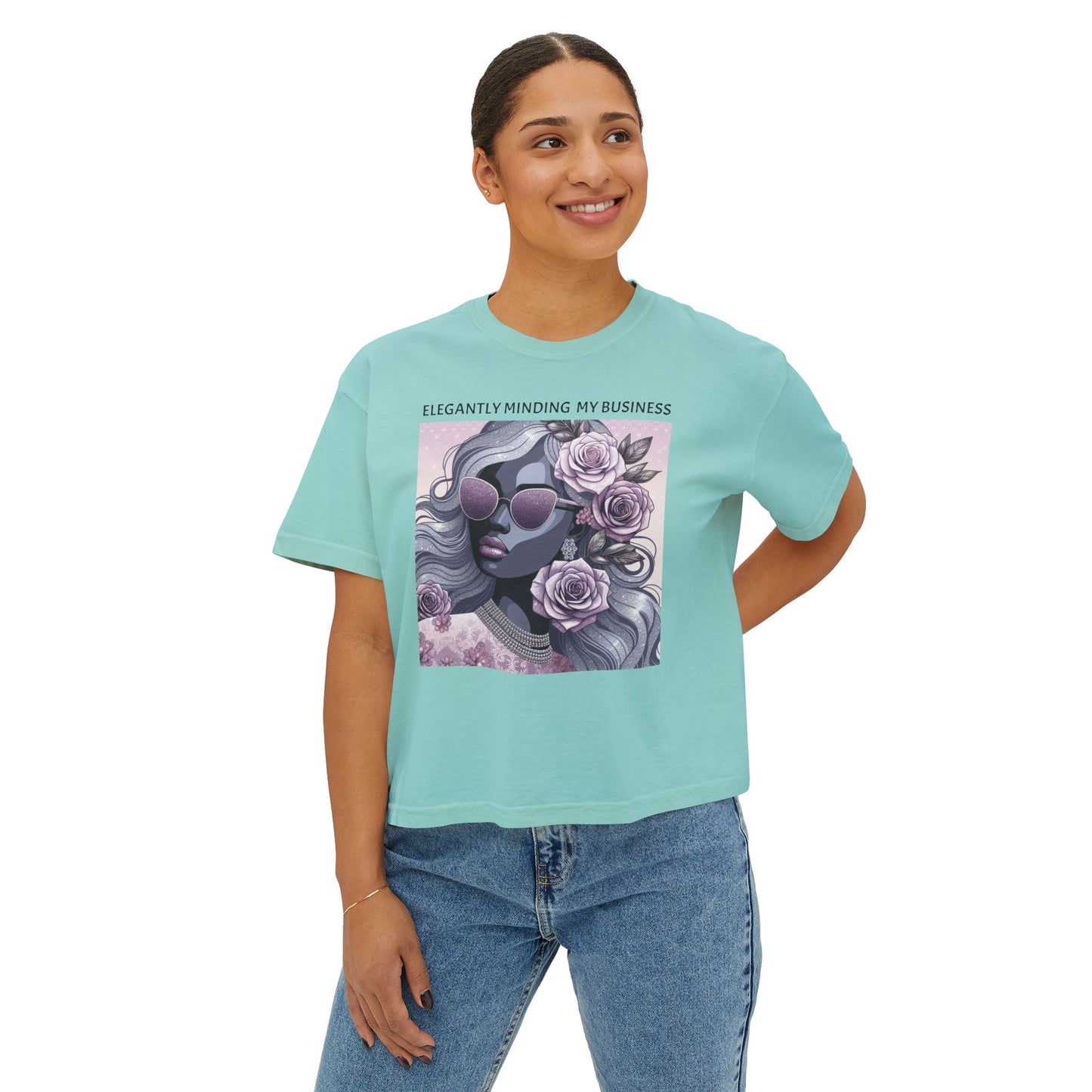 Elegant Women's Boxy Tee - 'Elegantly Minding My Business' Floral Design