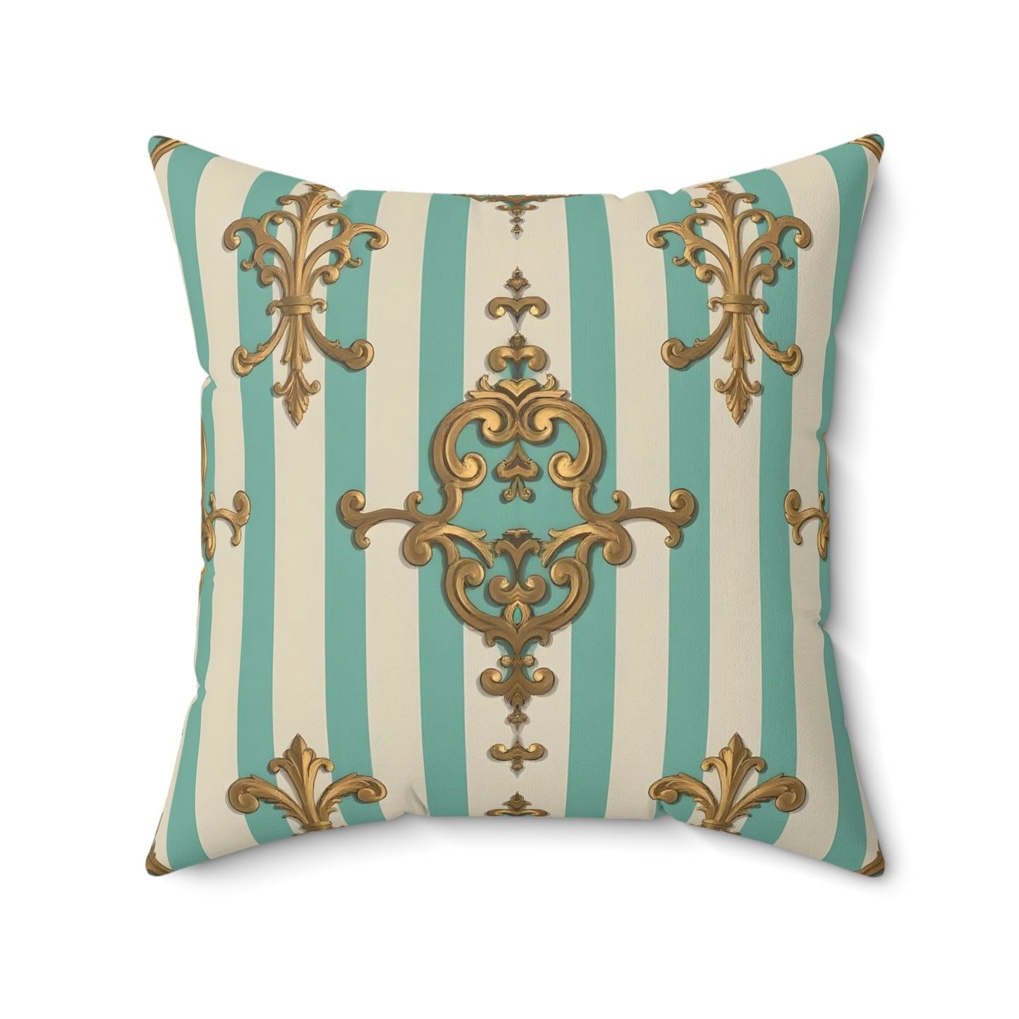 Elegant Faux Suede Square Pillow for Luxe Decor, Sofa Cushion, Bedroom Accent, Home Styling - Matte Green Striped Rococo