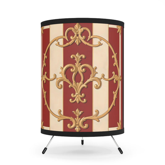 Vintage-Inspired Tripod Lamp with Ornate Shade, Home Decor, Lighting, Elegant Gift - Alabaster & Dusk Orange Striped Baroque