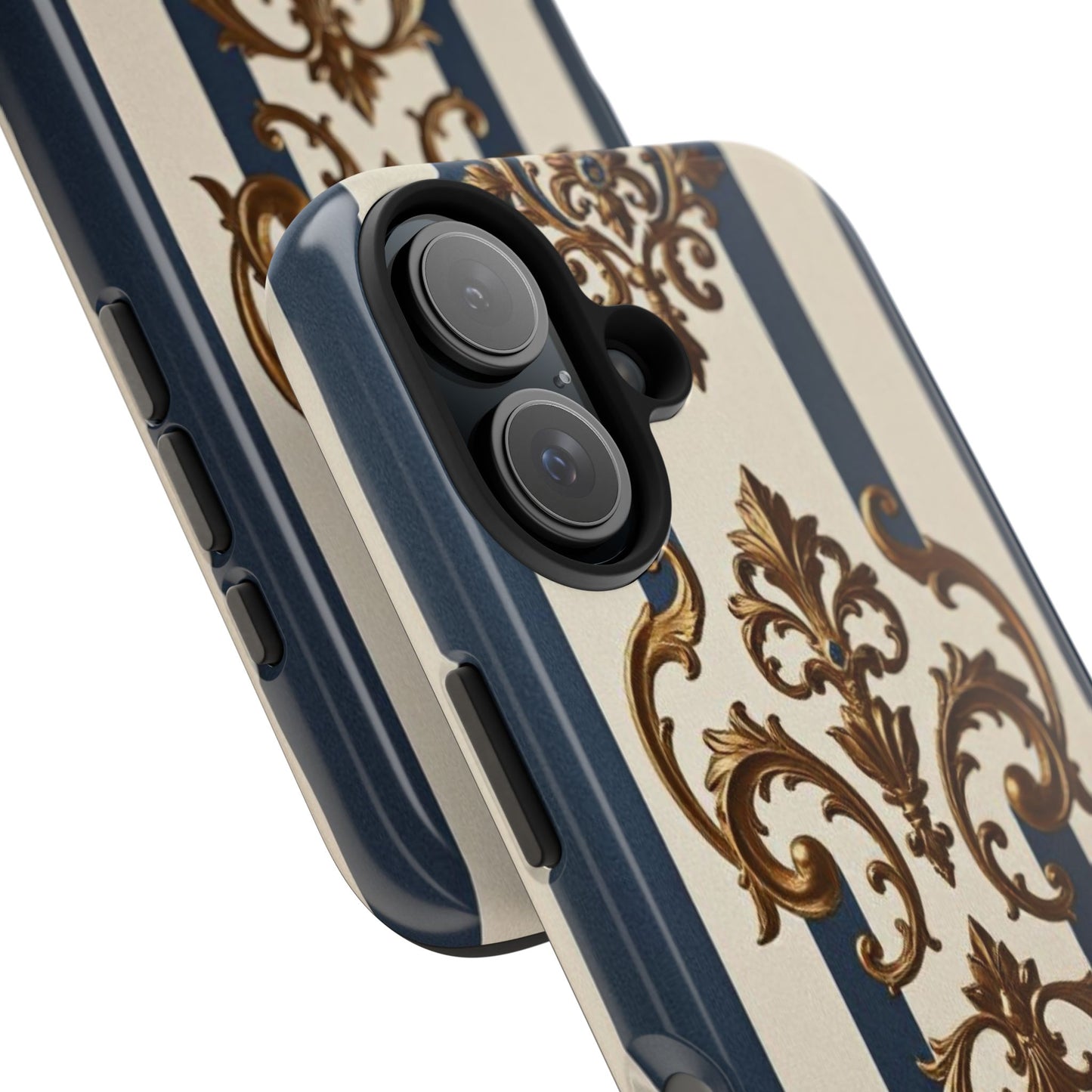 Damask Tough Phone Case - Alabaster & Blue Striped Damask