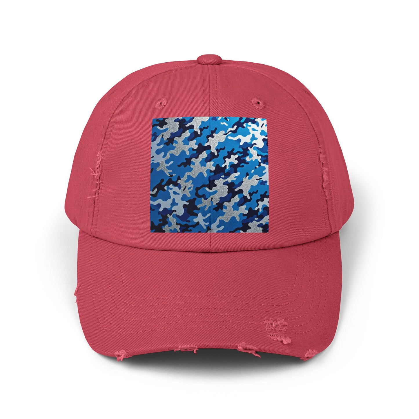 Stylish Unisex Distressed Cap, Casual Summer Hat, Trendy Gift for Him/Her, Comfortable Everyday Accessory - Blue Camo