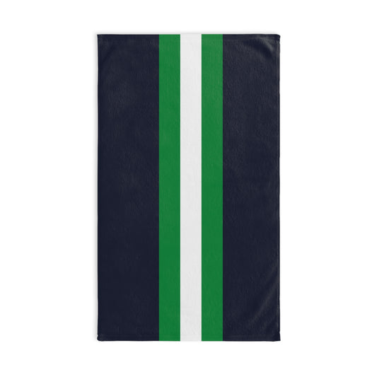 Lunar Midnight & Green-White Striped Hand Towel, Stylish Kitchen Towel, Modern Bathroom Décor, Perfect Gift for Housewarming