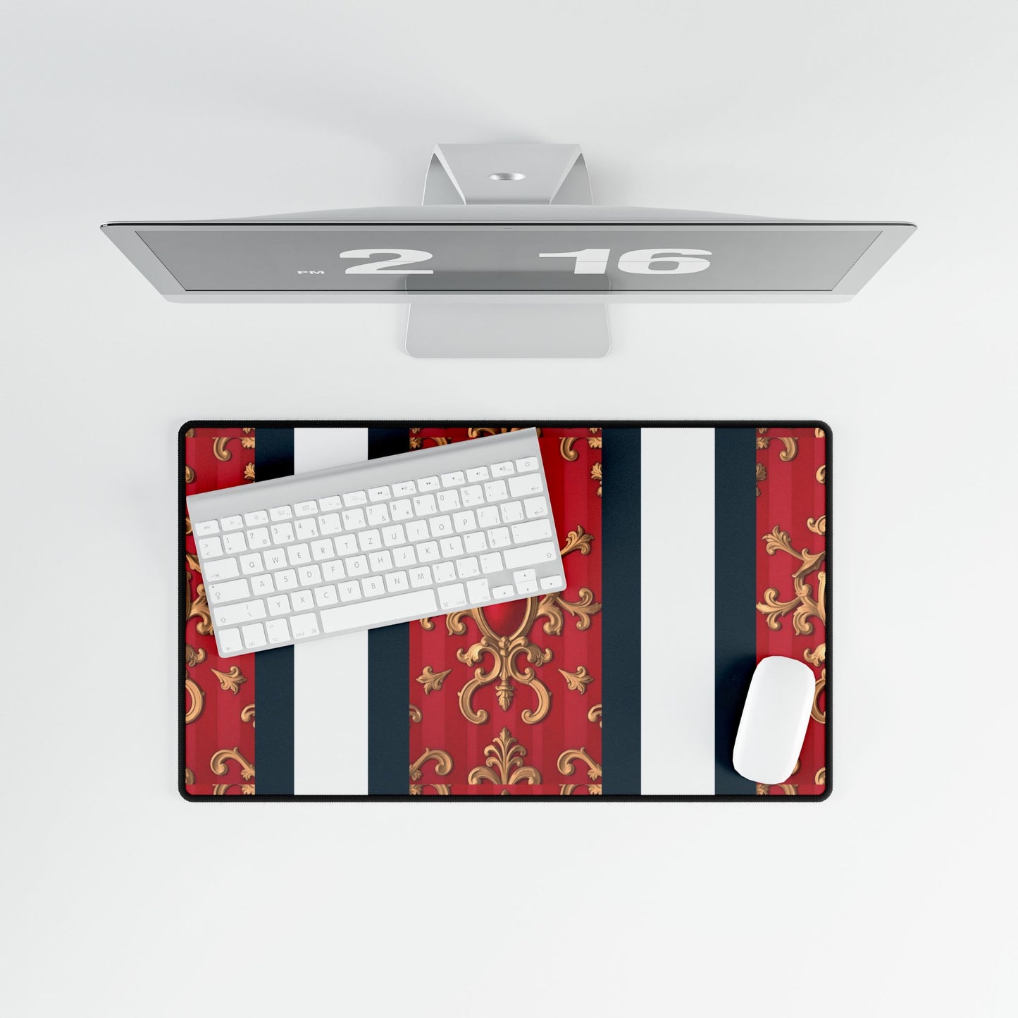 Elegant Office Desk Mats for Stylish Workspaces, Customizable, Home Office Decor, Gift for Professionals - Blue, Red & White Striped Baroque
