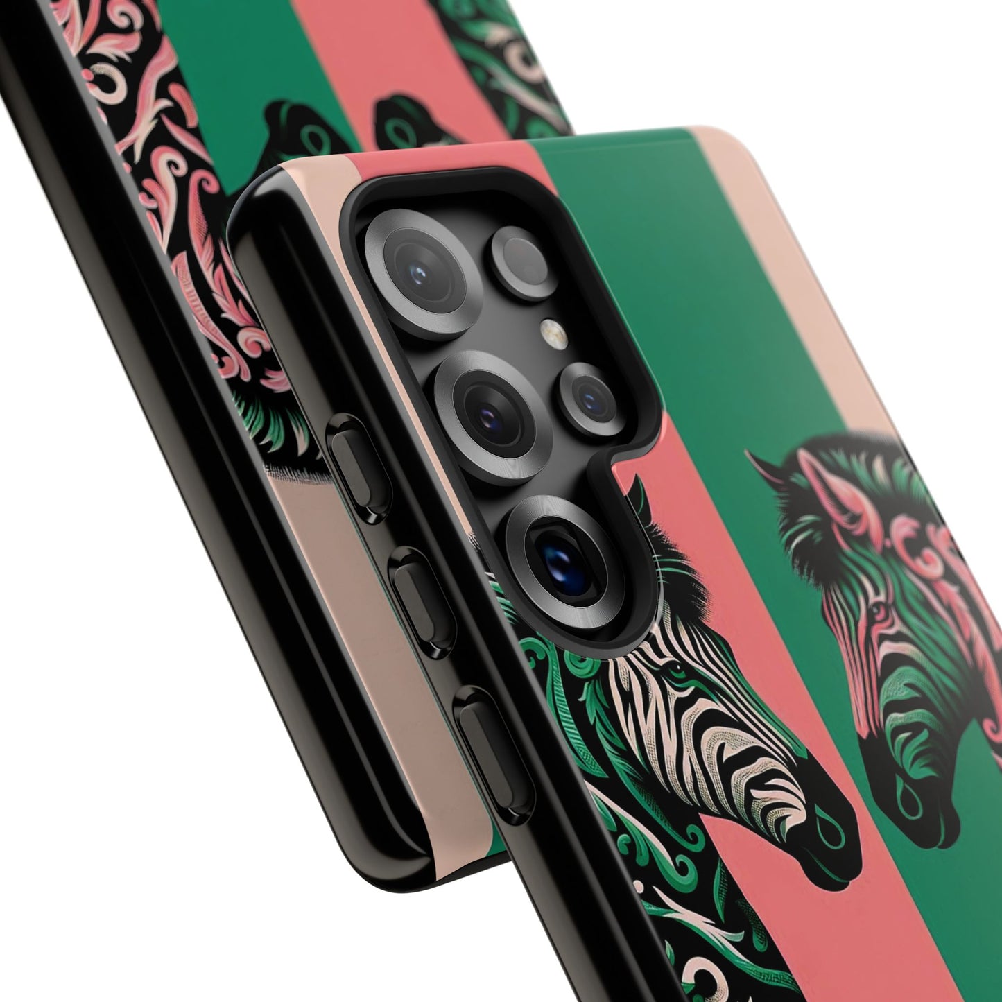 Phone Case - Elegant Pink & Green Zebra Damask Design
