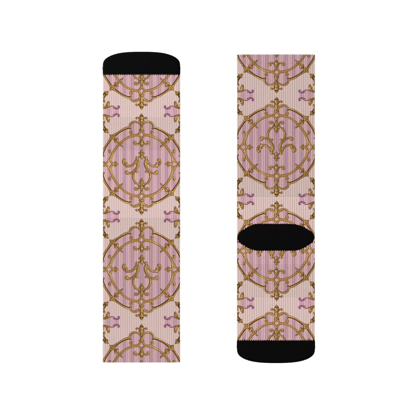 Stylish Lavender & Alabaster Striped Gold Baroque Sublimation Socks, Trendy Fashion Accessories, Gift for Her, Unique Print Socks