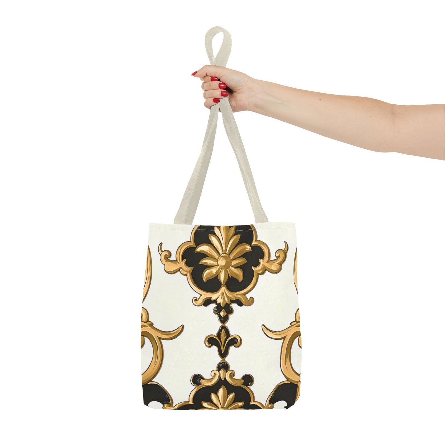 Elegant Floral Tote Bag | Stylish Reusable Bag for Everyday Use, Gift for Her, Shopping, Beach, Travel, Eco-Friendly - Black & Gold Rococo
