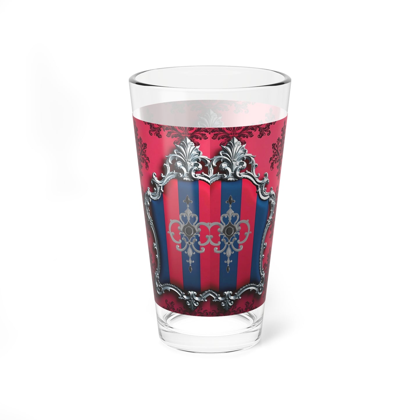 Elegant Mixing Glass | Pink & Silver Vintage Style | 16oz Cocktail Glass | Perfect Barware Gift | Party Glassware - Blue & Red Striped Silver Crest