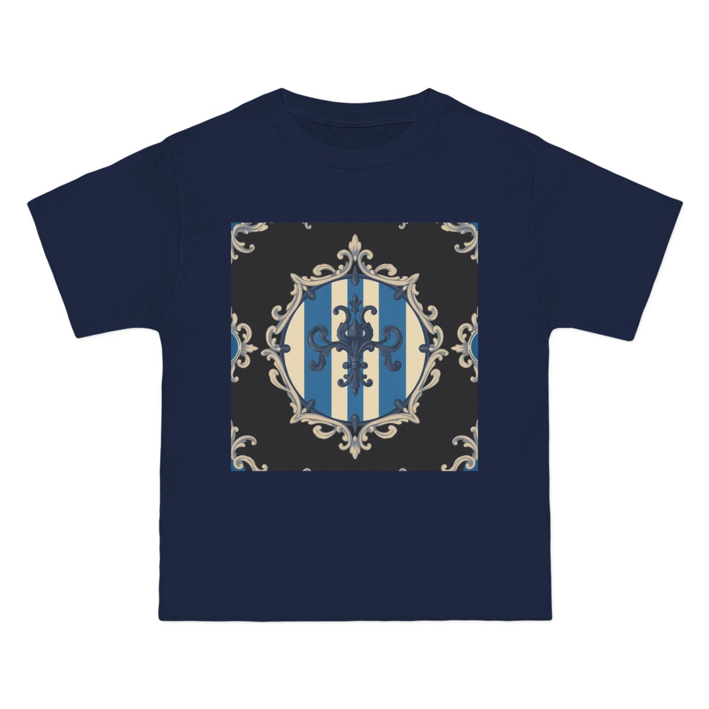 Elegant Blue & Alabaster Striped Baroque Short-Sleeve T-Shirt | Vintage Style, Graphic Tee, Casual Wear, Unisex Gift, Unique Design