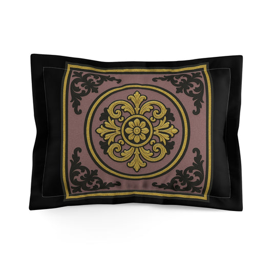 Elegant Gilded Mauve With Gold-Black Baroque Microfiber Pillow Sham, Vintage Design Decor, Home Bedding, Cozy Bedroom Accessory