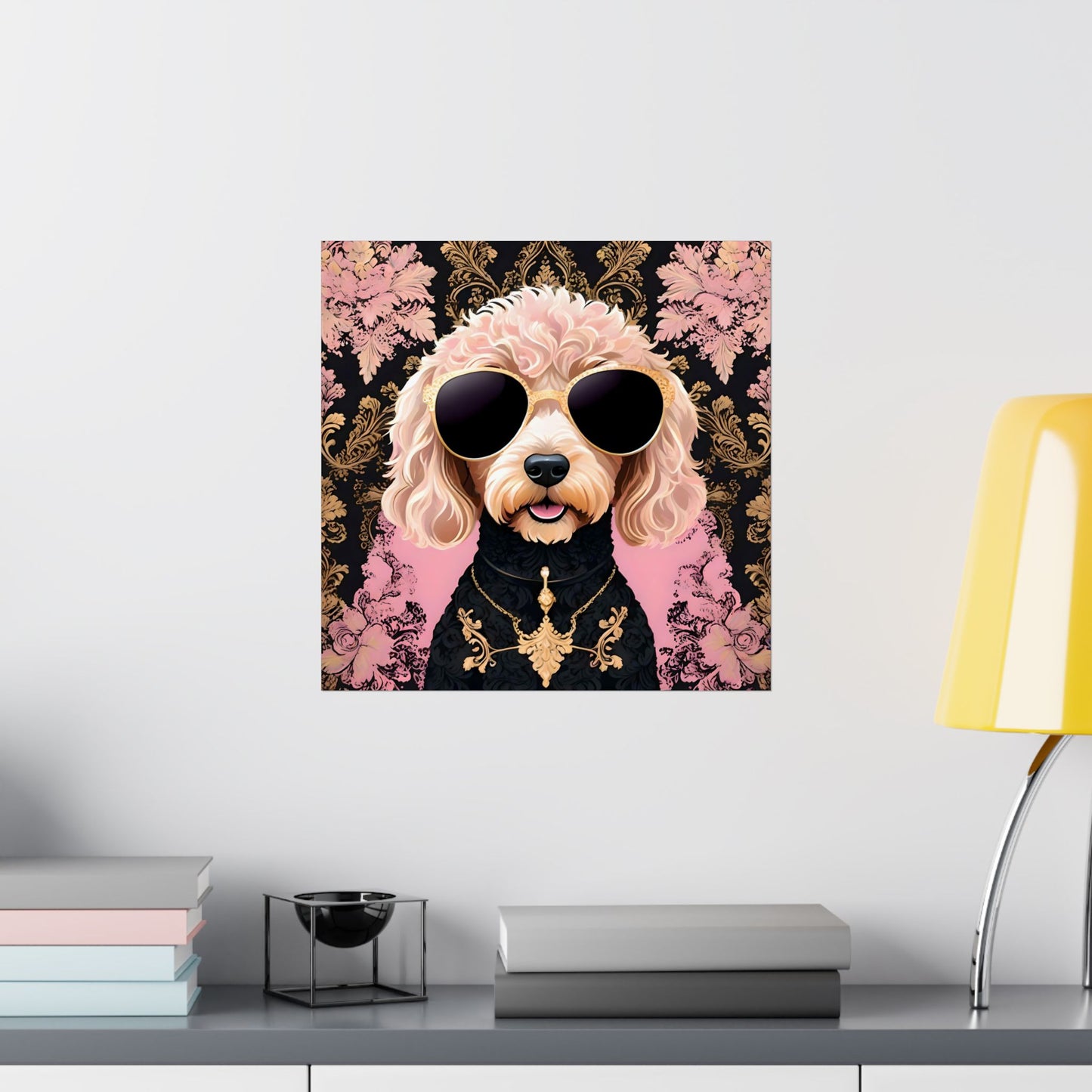 Vertical Poster - Floral Golden Doodle Damask Art