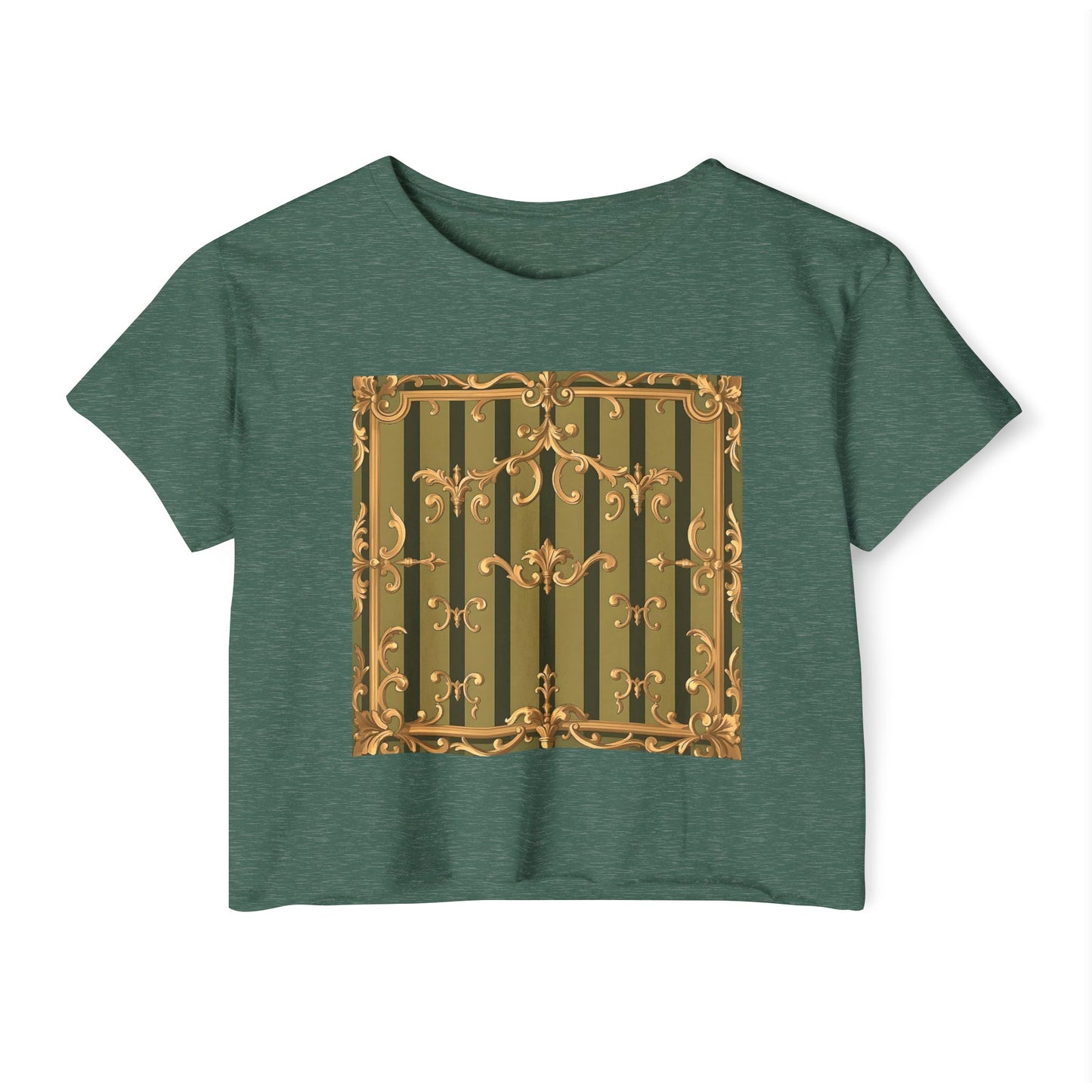 Bohemian Women's Festival Crop Top – Stylish Summer Apparel for Concerts, Beach Days, Music Festivals - Olive Green Striped Rococo