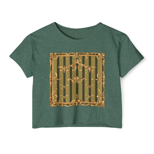 Bohemian Women's Festival Crop Top – Stylish Summer Apparel for Concerts, Beach Days, Music Festivals - Olive Green Striped Rococo