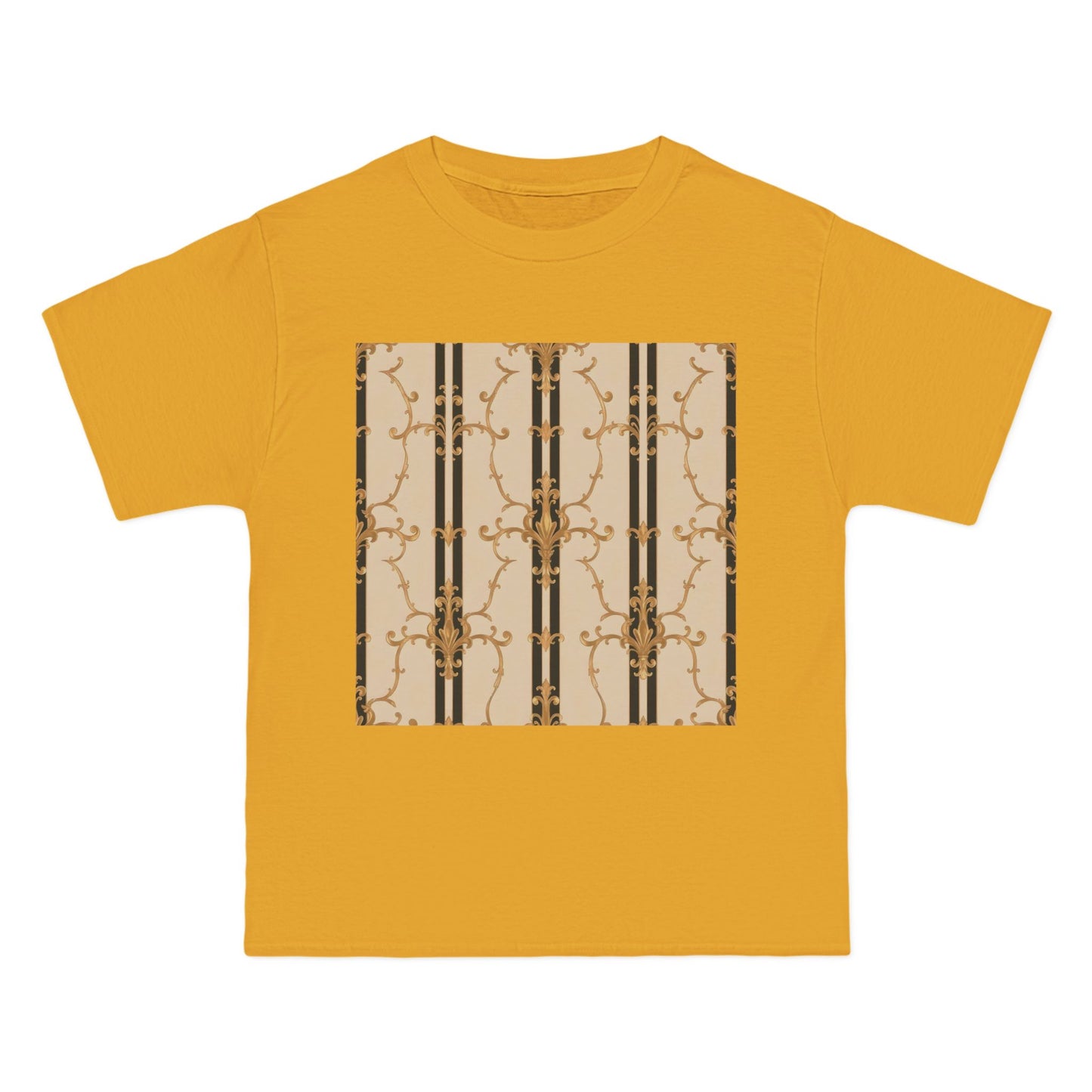 Stylish Graphic Tee for Casual Wear, Fashionable Short-Sleeve Shirt, Unique Summer Top - Black & Beige Striped Damask