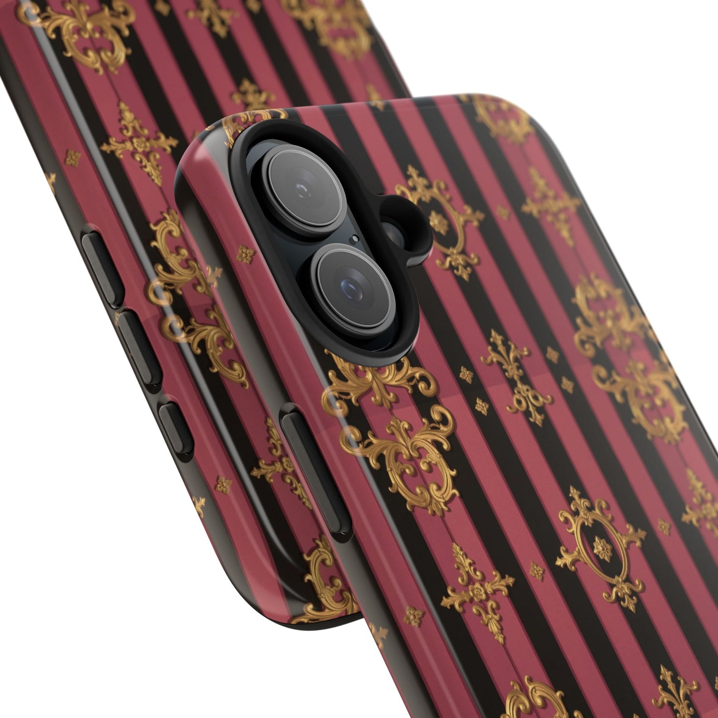 Elegant Black & Mauve Striped Gold Baroque Phone Case, Tough Phone Cases, Stylish Protective Cover, Unique Gift, Luxe Phone Accessories